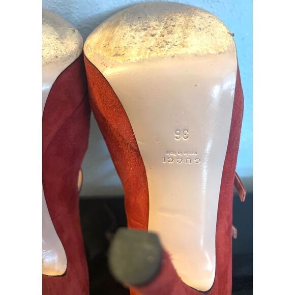 GUCCI SHOES LISBETH HIGH HEEL MARY JANE SUEDE LEATHER PEEP TOE PUMPS SZ 36/6 - Picture 9 of 10